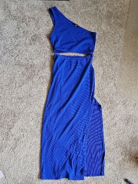 Lulu's Royal Blue One-Shoulder Cutout Maxi Dress